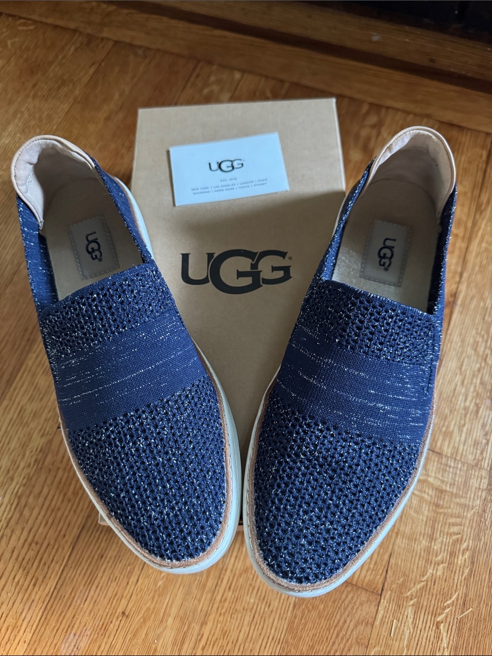 UGG women’s Navy metallic Knit Slip-On Loafers